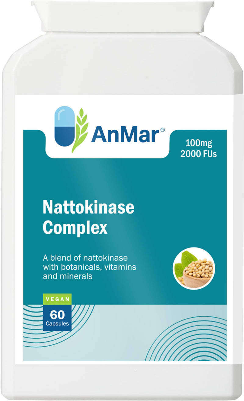 AnMar® Nattokinase Complex 2000 FU – 100mg Nattokinase Enzyme with Black Seed, Green Tea & Selenium – Fermented Soy Nattokinase Supplement – 60 Vegan Capsules