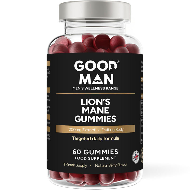 Good Man Lion’s Mane Gummies | High Strength Mushroom Supplement for Focus & Mental Clarity | 2000mg per Serving | Natural Berry Flavour | Vegans | 60 Gummies | UK Manufactured