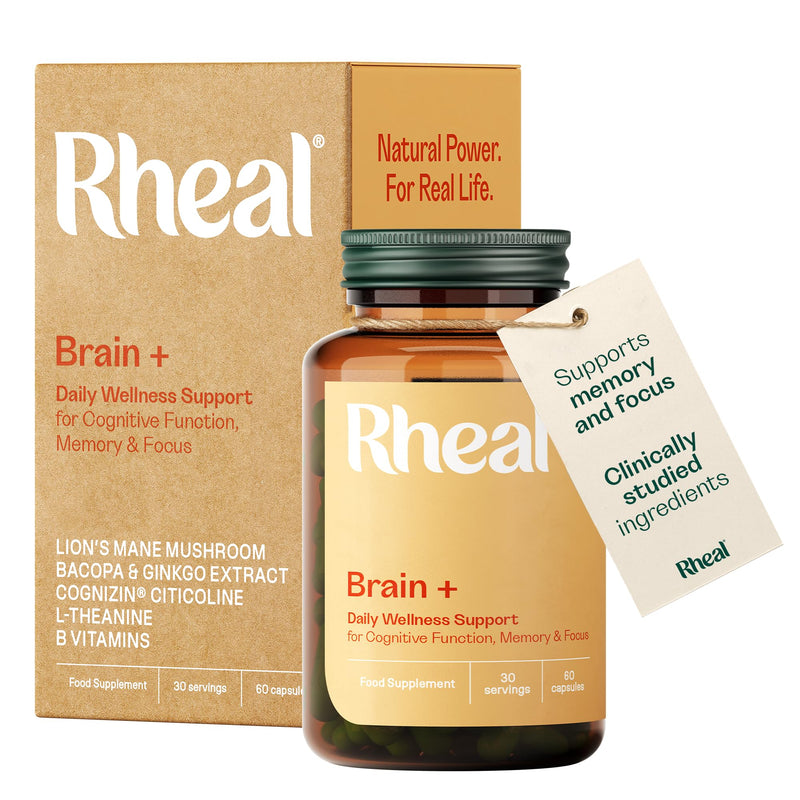 Rheal Brain+ – 60 Capsules, Cognitive Support with Cognizin® Citicoline, Lion’s Mane, Bacopa & Ginkgo for Focus, Memory & Long‑Term Brain Health (30 Servings)
