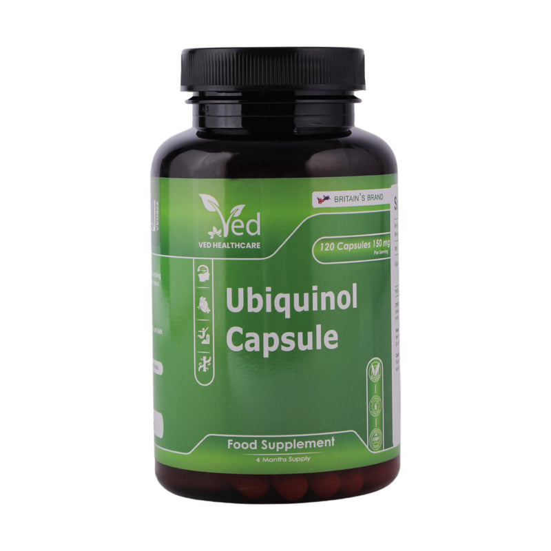 VED Ubiquinol 150 mg Vegan 120 Capsules, Active Form CoQ10 Supplement, High Absorption & Enhanced Bioavailability, Antioxidant & Cellular Energy Support, Non-GMO,