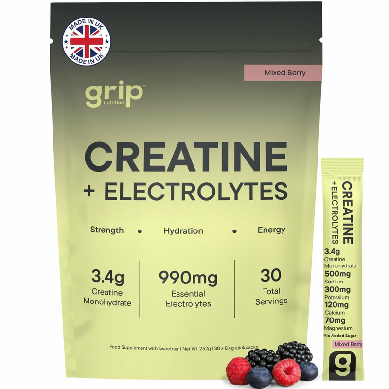 Creatine and Electrolytes Powder | Creatine Monohydrate with Electrolytes for Women & Men | Hydration & Performance | Mixed Berry Flavoured Travel Sachets | 30 Servings Pack Of 30