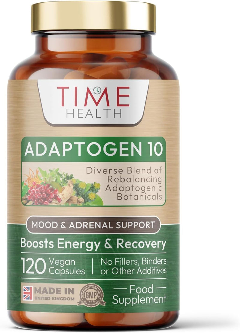Adaptogen Complex 10 - Energy, Fatigue & Adrenal Support - 120 Capsules - UK Made Supplement - GMP - Vegan