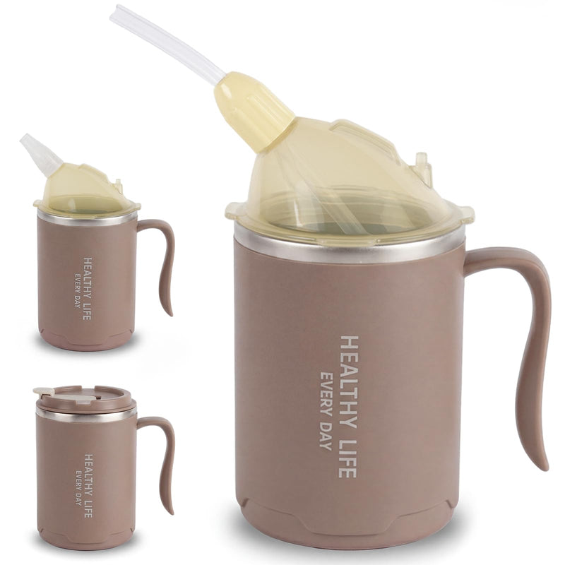 400ml Adult Sippy Cup, 3-in-1 Elderly Spill Proof Cups, Beakers for Elderly, Stainless Steel Drinking Cups Non Spill Sippy Cup for Adults with Handle for Elderly, Disabled People