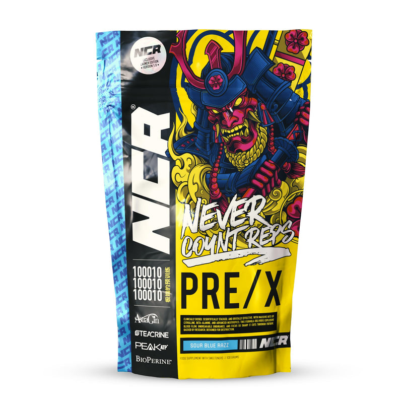 Never Count REPS Sour Blue Razz Pre Workout - 130g Pouch (10 Servings) - Energy Drink Powder with Caffeine, Citrulline, Beta Alanine & More - Controlled Stim Energy - Performance Supplement Sour Blue Raspberry 10 Servings