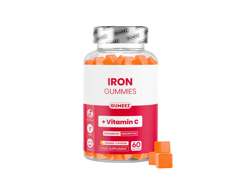 Iron Gummies with Vitamin C – High Strength Iron Supplement for Energy & Tiredness, Enhanced Absorption, Vegan, Non-GMO, Orange Flavour, 60 Gummies