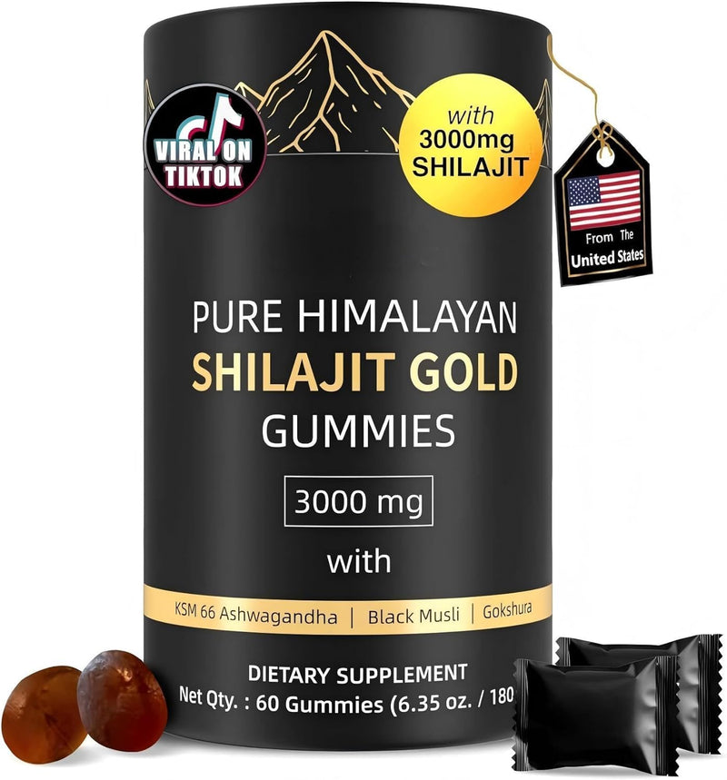 Shilajit Gummies for Men & Women - 3000mg Gold Standard Pure Himalayan Complex with Fulvic Acid, 85+ Trace Minerals & Energy Boost & Immune Support - Vegan & Gluten Free - 60 Gummies