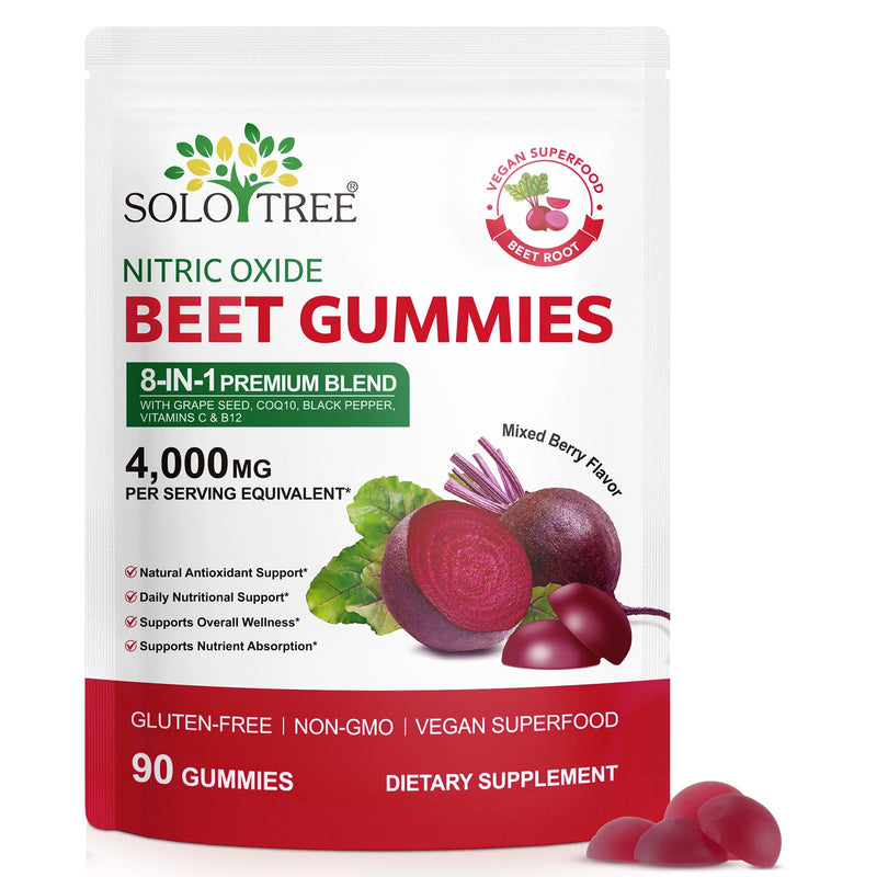 Beetroot Gummies 200mg 20:1 Extract | 8-in-1 NO Boost, CoQ10, L-Arginine, L-Citrulline | Sugar-Free Vegan Gummies 4000mg for Circulation, Energy & Heart Support | Mixed Berry, 90 Gummies