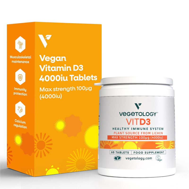 Vegetology Vegan Vitamin D3 High Strength 4000 IU Vitamin D Tablets - Chewable Plant-Based Supplement - Bone, Muscle & Immune Support - 60 Tablets