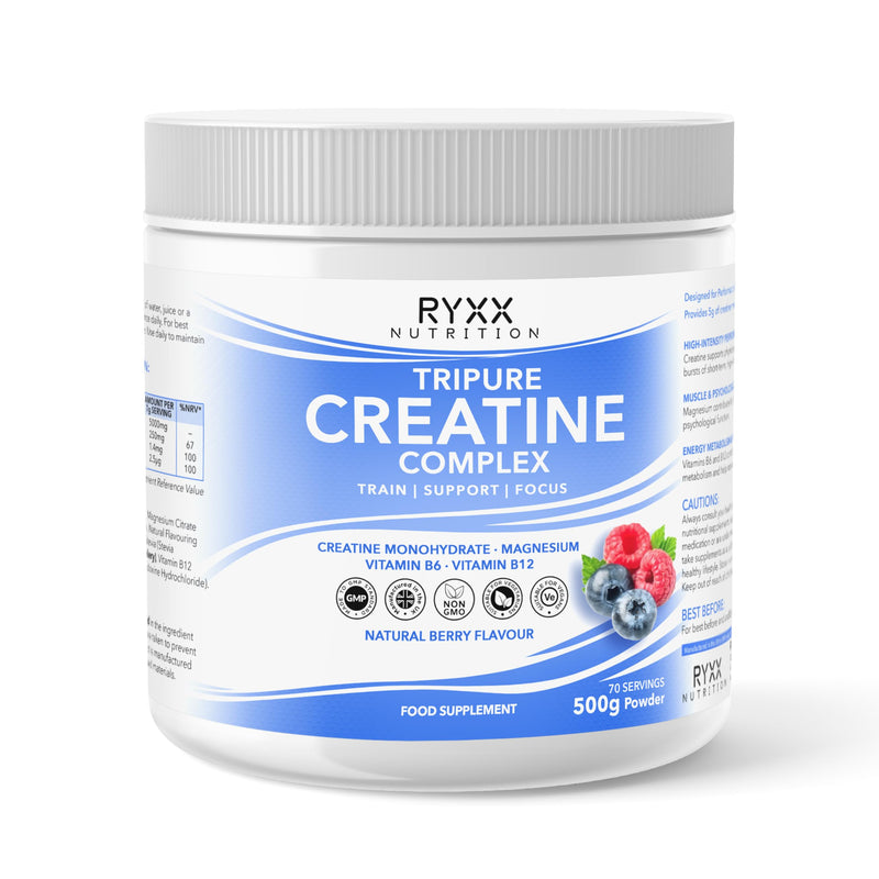 RYXX Tripure Creatine Complex 500g | 5g Creatine Monohydrate Powder with Magnesium, Vitamin B6 & B12 | Daily Performance, Muscle & Energy Support | Flavoured Creatine Powder