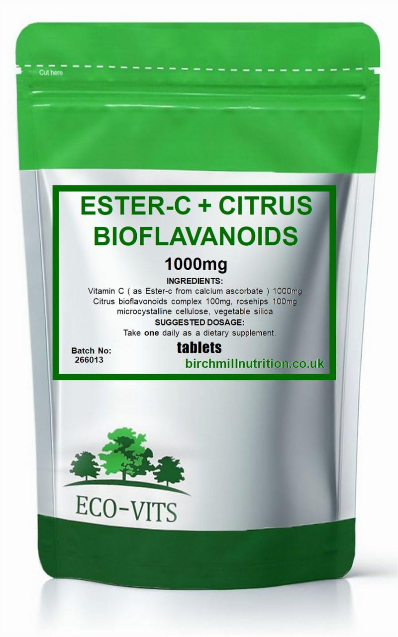ECO-VITS Ester-C 1000mg Vitamin C Supplement 180 Tablets with ROSEHIPS and Citrus BIOFLAVONOIDS, HIGH Absorption