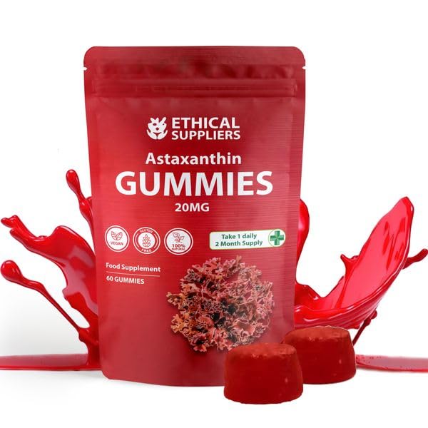 Astaxanthin Gummies - 60 Vegan Astaxanthin 20mg Gummies - 60 Day 2 Month Supply - Natural Antioxidant- Cranberry Flavour