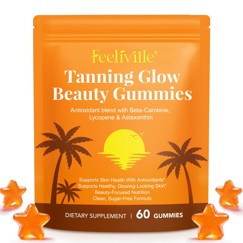 Tanning Gummies, Tanning Supplement with Beta-Carotene, Astaxanthin, Lycopene & Vitamins, Supports Skin Radiance & Hydration, Sugar Free & Gluten Free, 60 Count