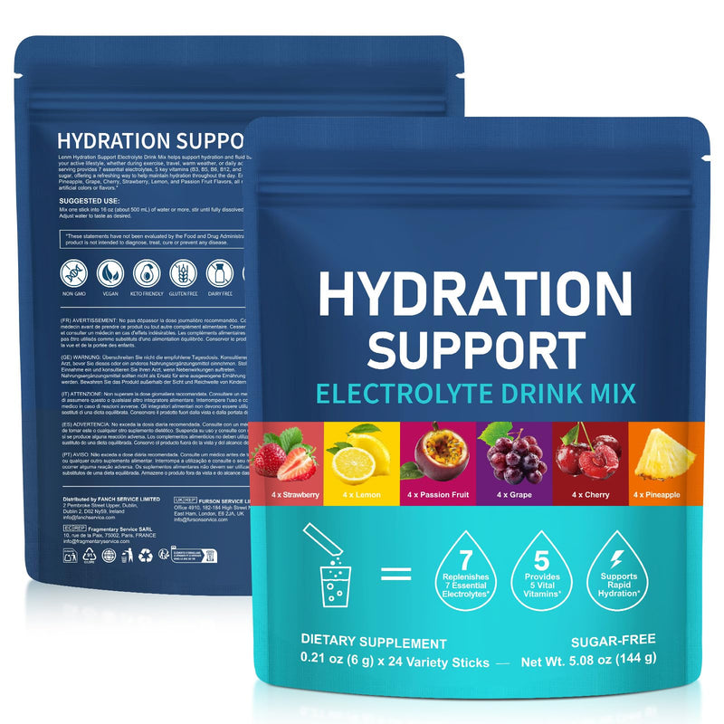 24 Pack Electrolyte Powder sachets, Electrolytes sachets Sugar Free Hydration Support with 6 Flavours, Liquid Daily IV Electrolyte Drink Mixes for Rehydration with Electrolytes