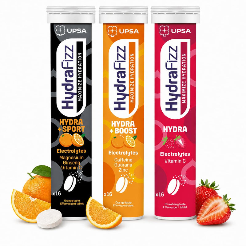 UPSA - Hydrafizz Boost, Hydra & Sport - Electrolyte Tablet - Daily Hydration Supplement - 48 Effervescent Rehydration Tablets (3x16) - Orange & Strawberry Flavour