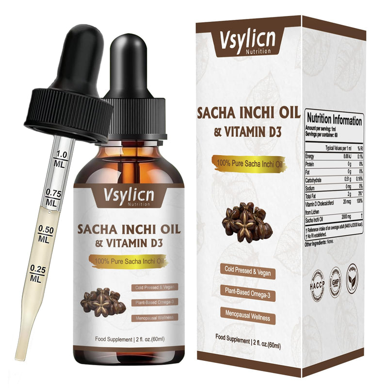 Sacha Inchi Oil with Omega 3 Fish Oil + Vitamin D3, Joint Supplements for Men & Women, Advanced Joints & Cartilage Support, for Brain and Body, 60ml, No Additives & Vegan