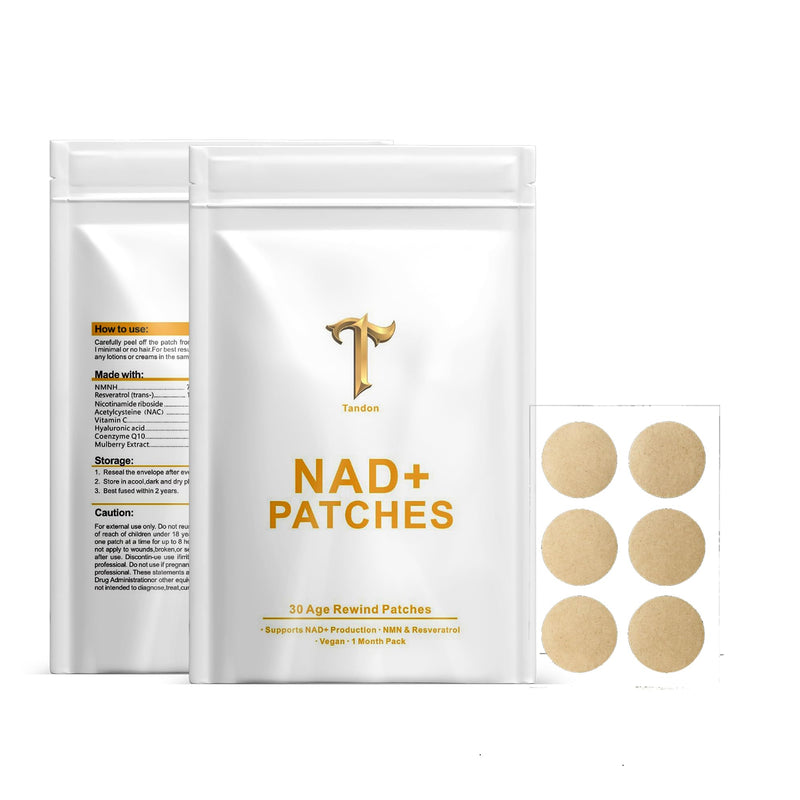 Tandon NAD+ Transdermal Wellness Patches – 30-Day Supply with NMN, Resveratrol, NR, Vitamin C, CoQ10 & Hyaluronic Acid for Clean Energy & Vitality Support – Vegan, Easy-to-Wear Skin Patches