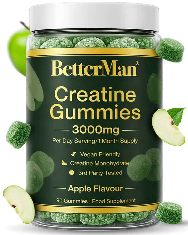 Premium Creatine Gummies 3000mg – High Strength 3rd Party Tested Creatine Monohydrate for Muscle Growth, Strength & Performance – Apple Flavour – 90 Gummies