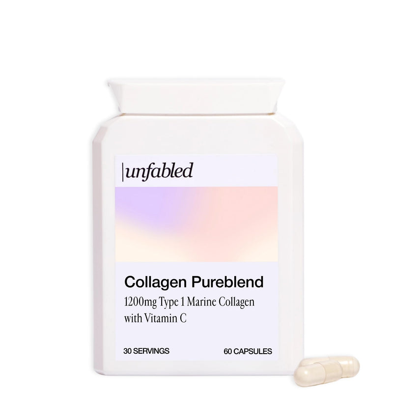 Unfabled Marine Collagen Capsules for Women, 60 Capsules, 1200mg Marine Collagen with Vitamin C, Contributes to Normal Collagen Formation for Skin, Sustainably Sourced, Made in UK