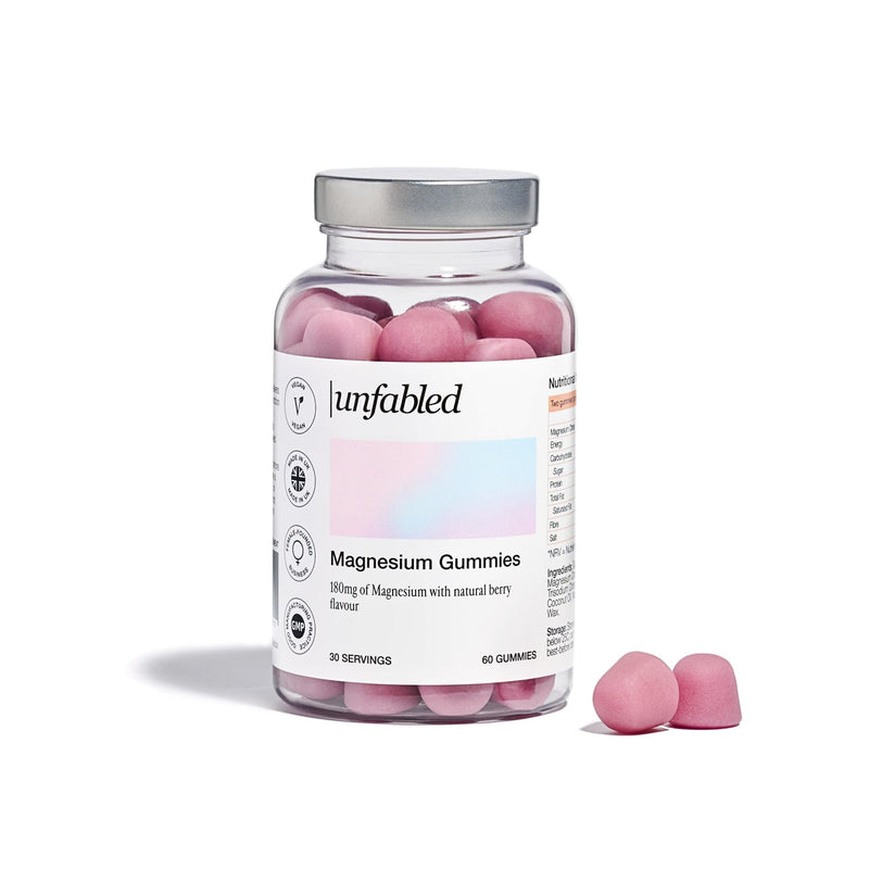 Unfabled Magnesium Gummies for Women, 60 Vegan Gummies, 180mg Magnesium Citrate, Energy-Yielding Metabolism & Nervous System Function, Berry Flavour