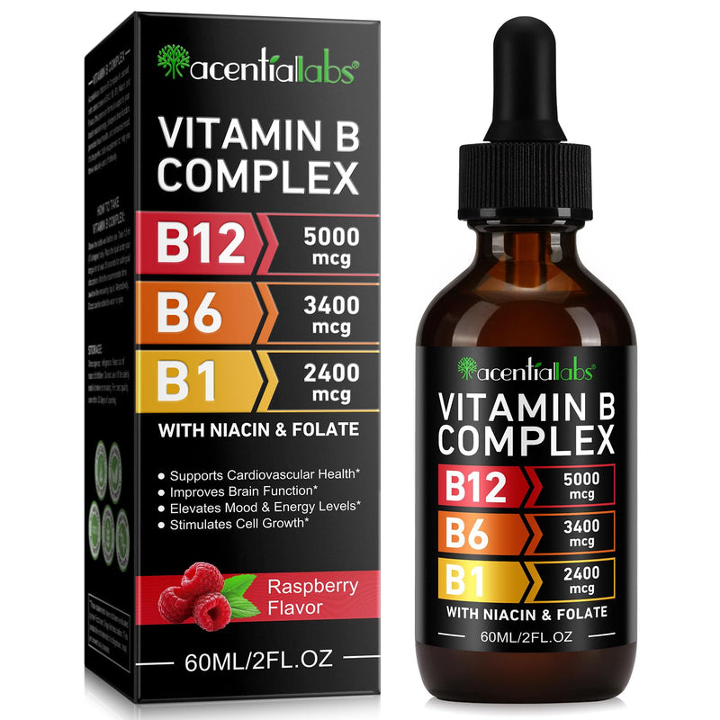 Vitamin B12 Liquid Drops with B6 – Sublingual Methylcobalamin B12 Supplement, High Strength B Complex, Energy Metabolism & Daily Wellness Support，Raspberry Flavor 60 ml (Pack of 1)