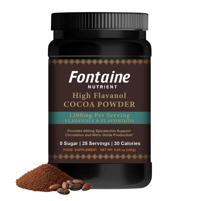 Fontaine High Flavanol Cocoa Powder, 1200mg Flavanols & Flavonoids Supplements, 10X More Flavanols (Epicatechin) Than Cocoa & 600mg of Epicatechin Supplement for Heart Health, Nitric Oxide & Energy