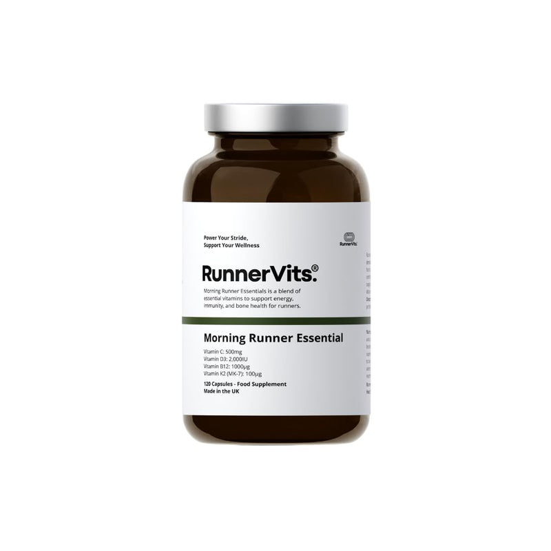 Morning Runner Essential Supplement, Vitamin D3, K2, B12 & Vitamin C, 120 Capsules, Made in the UK