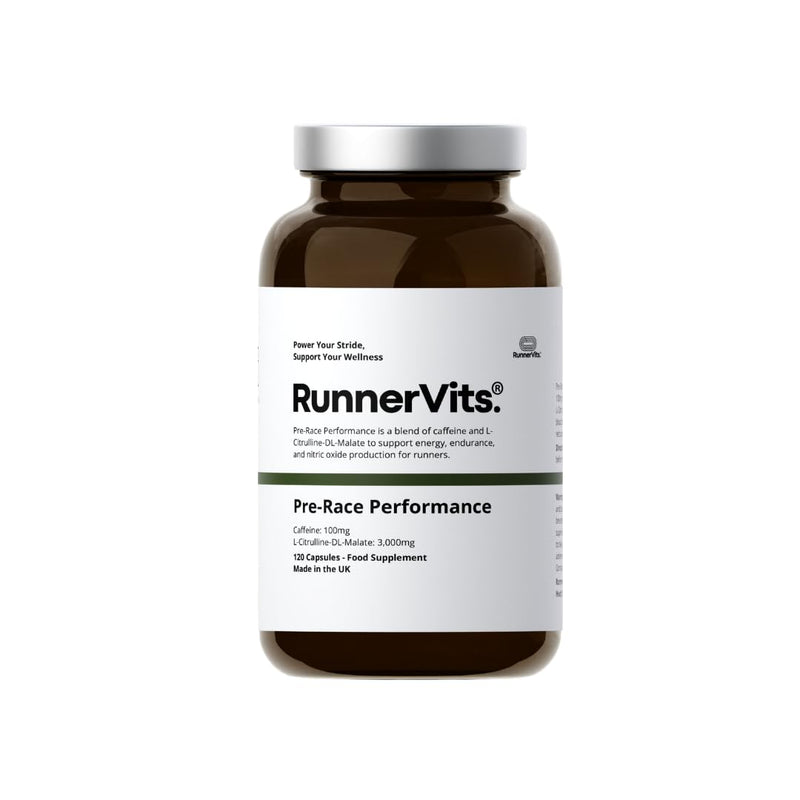 Pre-Workout for Running – Pre-Race Performance Supplement with L-Citrulline Malate & Caffeine, Energy & Endurance Support, Nitric Oxide Booster, 120 Capsules, Made in UK