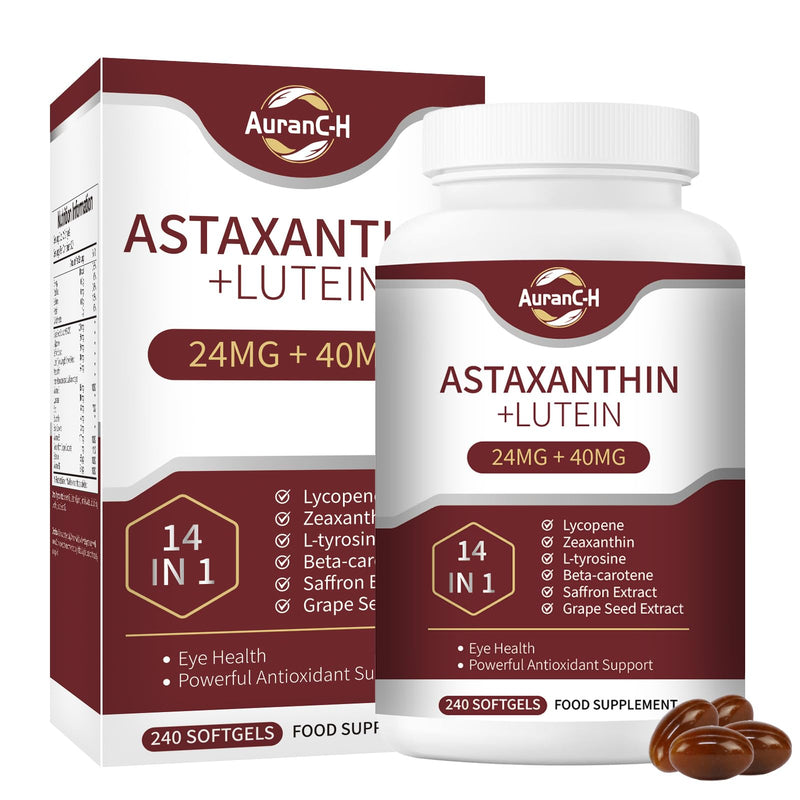 14-in-1 Astaxanthin 24mg & Lutein 40mg with Zeaxanthin Supplements, Premium Astaxanthin Antioxidant, Fresh Microalgae Source, Supports Eye, Skin, Antioxidant, Joint, Circulatory Health, 240 Softgels