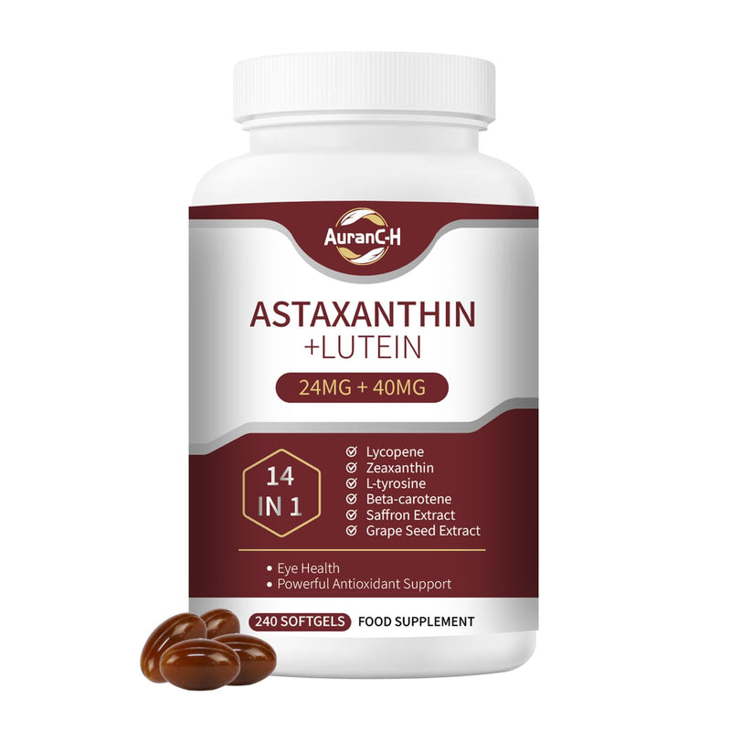 Astaxanthin 24mg & Lutein 40mg, 14 in 1 Supplements 240 Softgels, with Zeaxanthin Supplements, Fresh Microalgae Source, Gluten Free, Supports Eye, Skin Health & Natural Tanning, Antioxidant