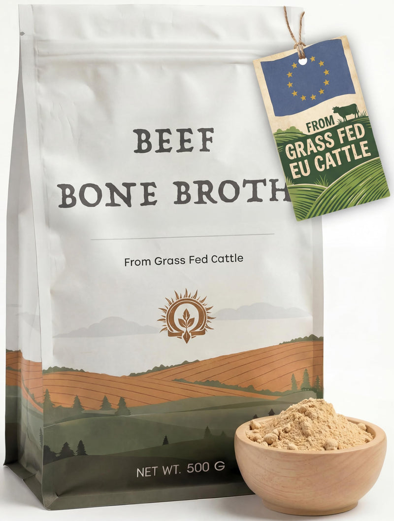 Beef Bone Broth Powder - 500g - Grass Fed EU Origin - Bone Broth Collagen Protein Powder - Muscle Growth, Bone Health and Skin Quality