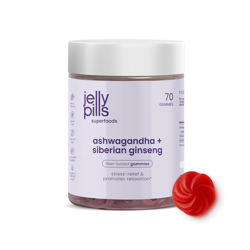 Jelly Pills Ashwagandha KSM-66 Gummies with Siberian Ginseng & Goji - Adaptogens for Stress & Anxiety with Withania Somnifera - 70 Vegan Gummies Gluten-Free - Natural Forest Fruits Flavour