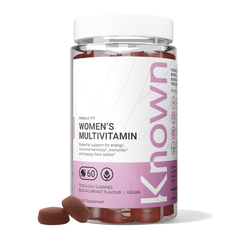 Known Women’s Multivitamin Gummies – Berry Flavour – Vegan Gummy Supplement - Vitamins A, C, D3, E, B6, B12, Biotin, Iron, Zinc, Iodine, Sea Moss – Energy, Skin, Hair & Immune Support – 1 Month Supply 1 count (Pack of 60)