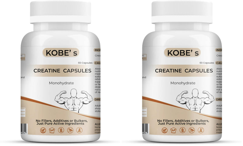 Creatine Monohydrate Capsules | No fillers, Additives or Bulkers, Pure Active Ingredients | 60 Creatine Capsules for Lean Muscle Mass and Strength | Made in UK (Pack of 2) 60 count (Pack of 2)