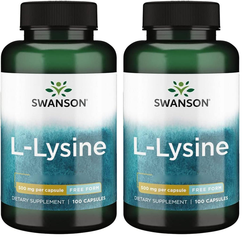 Swanson, L-Lysine, 500mg, 100 Capsules, High Dose, Soy Free, Gluten Free, Non-GMO (Pack of 2) 100 count (Pack of 2)