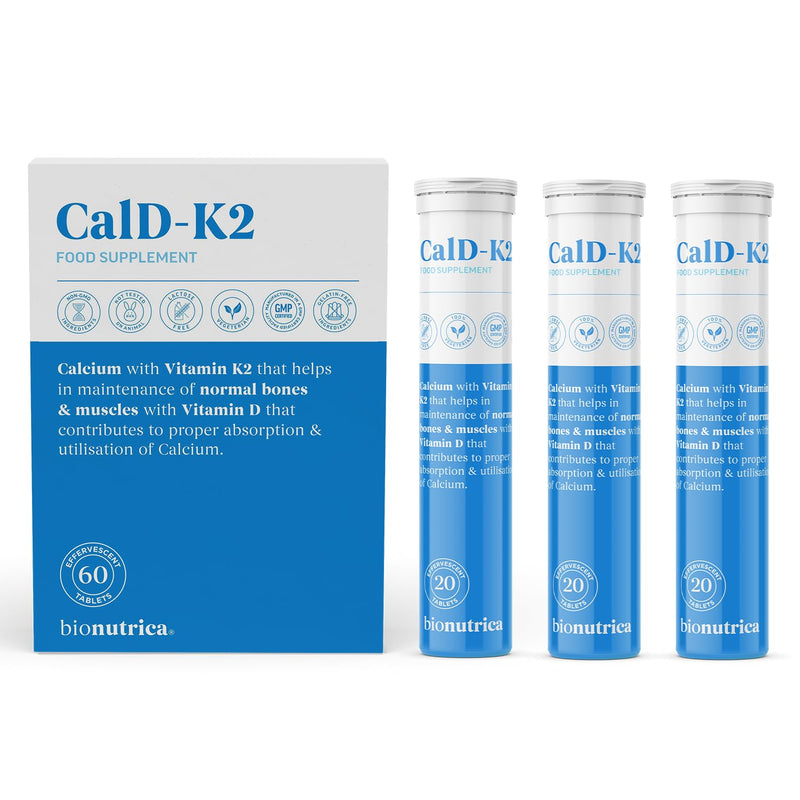 CalD-K2 Calcium 800mg Effervescent Tablets with Vitamin D3 & K2 (MK-7) | Bone & Muscle Support | Vegan, Non-GMO | 60 Tablets