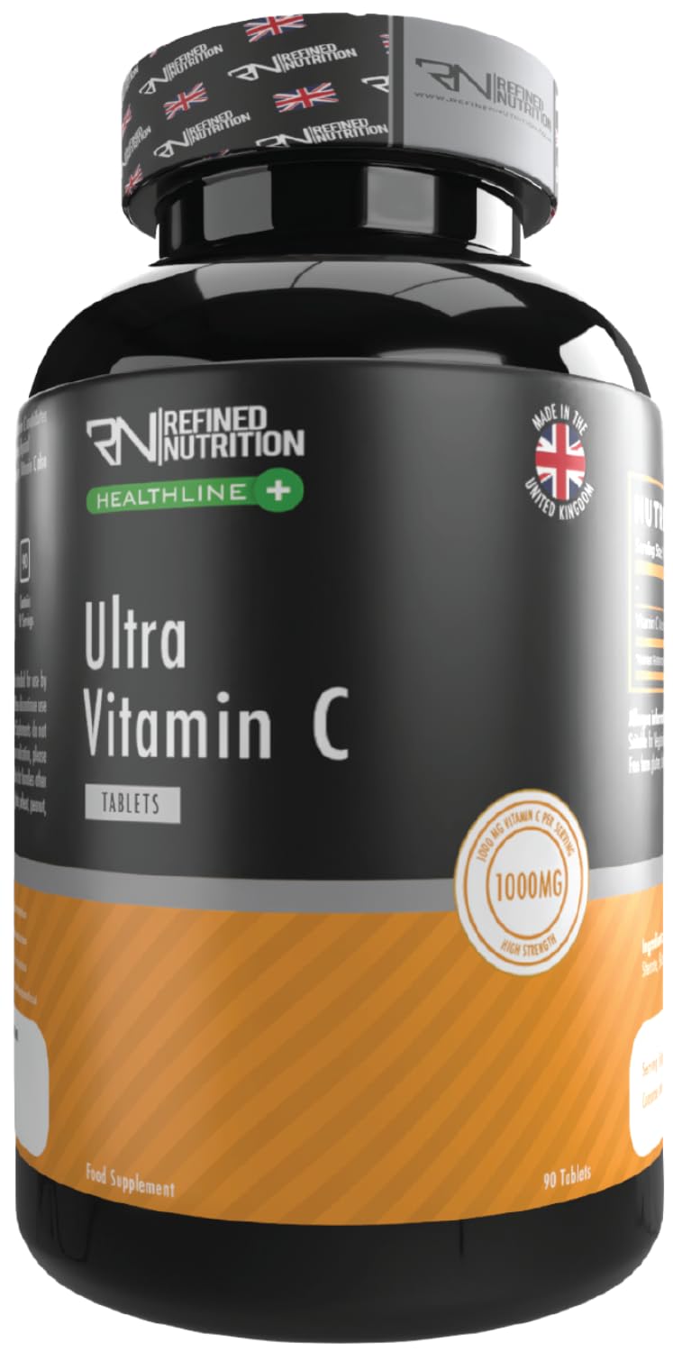 Refined Nutrition Vitamin C 1000mg Tablets – 90 Vegan & Vegetarian Tablets | High Strength Vitamin C with Rose Hip | Immune Support | Once Daily | Made in the UK