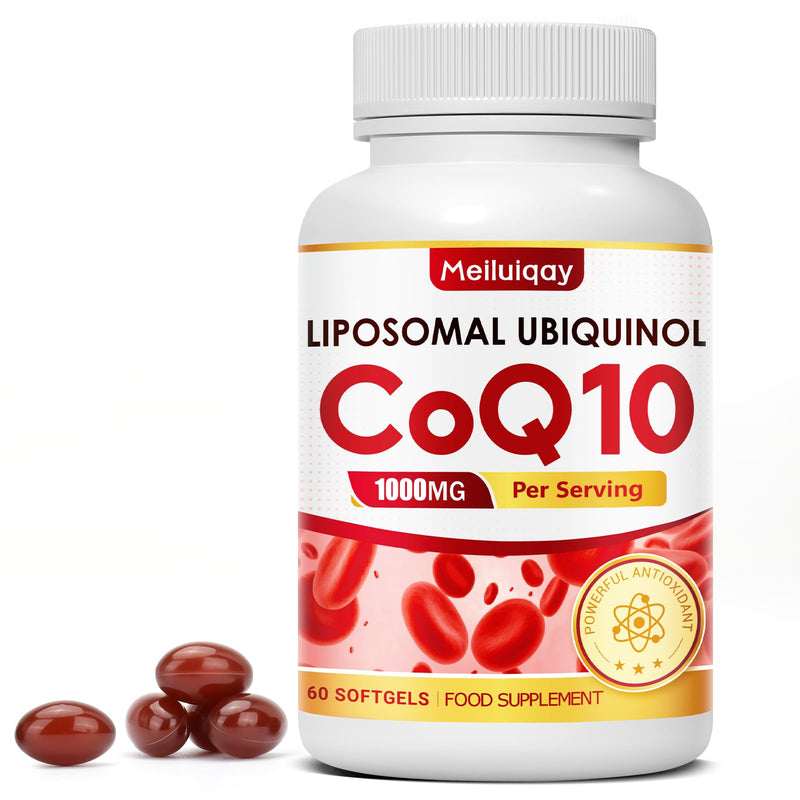 CoQ10 Supplement 1000 mg, 60 Softgels, Liposomal Ubiquinol Vegan Supplement-Heart & Energy Support, High Strength Coenzyme Q10, Non-GMO & Gluten Free