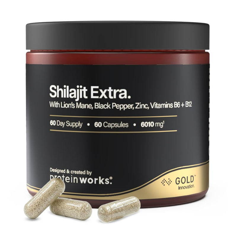 Shilajit Extra - Gold, with Lion's Mane, Black Pepper, Vitamin B12 & B6, Zinc, High Strength Himalayan Shilajit, Focus, Energy, Immune Support, Vegan, 60 Capsules | Protein Works