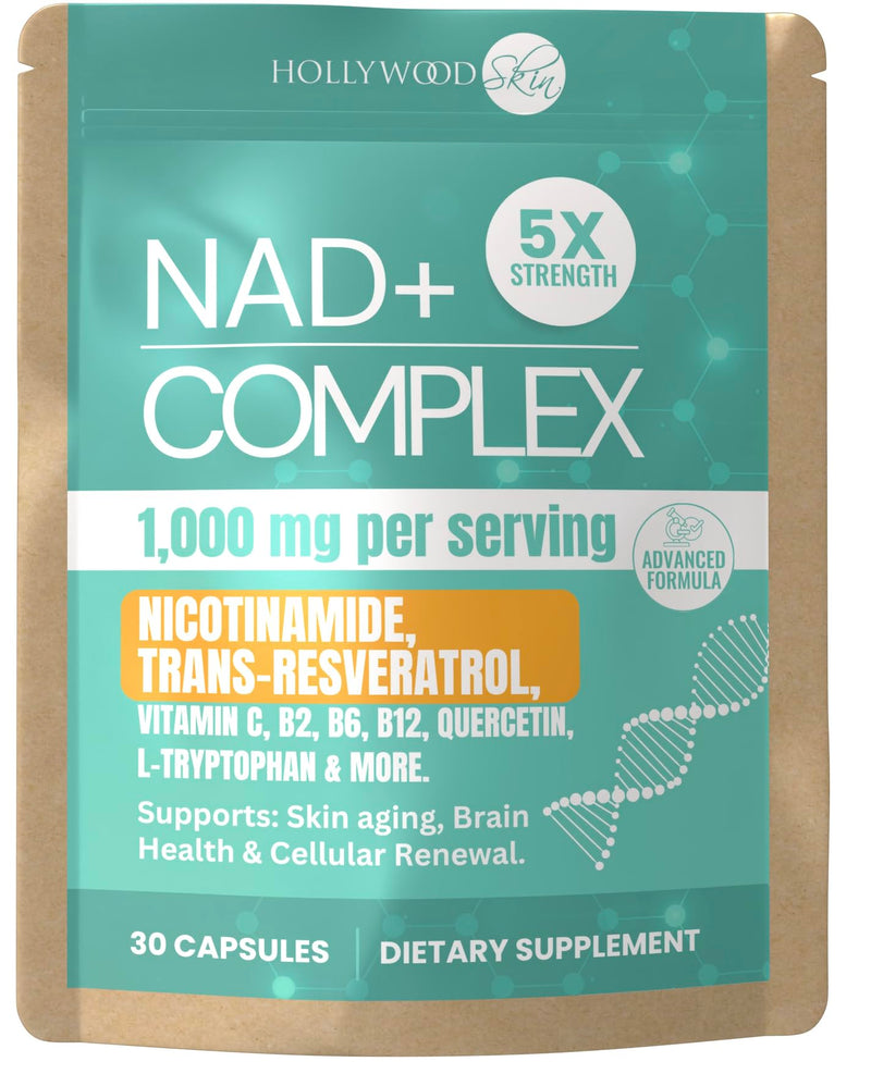 NAD+ Capsules 1,000mg Nicotinamide | Flush-Free B3, B12, Quercetin, L-Tryptophan & Resveratrol | Sugar-Free, Vegan NAD Supplement for Energy, Focus, Aging & Cellular Repair. 90 Capsules (30 Capsules) 30 Capsules