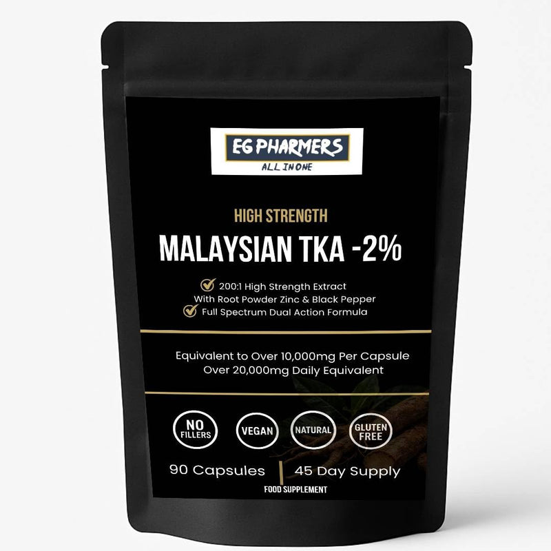 High Strength Malaysian TKA 2% | 200:1 Extract with Root Powder, Zinc & Black Pepper | 20,000mg Equivalent | Vegan | 90 Capsules | UK Made | Tong Ali