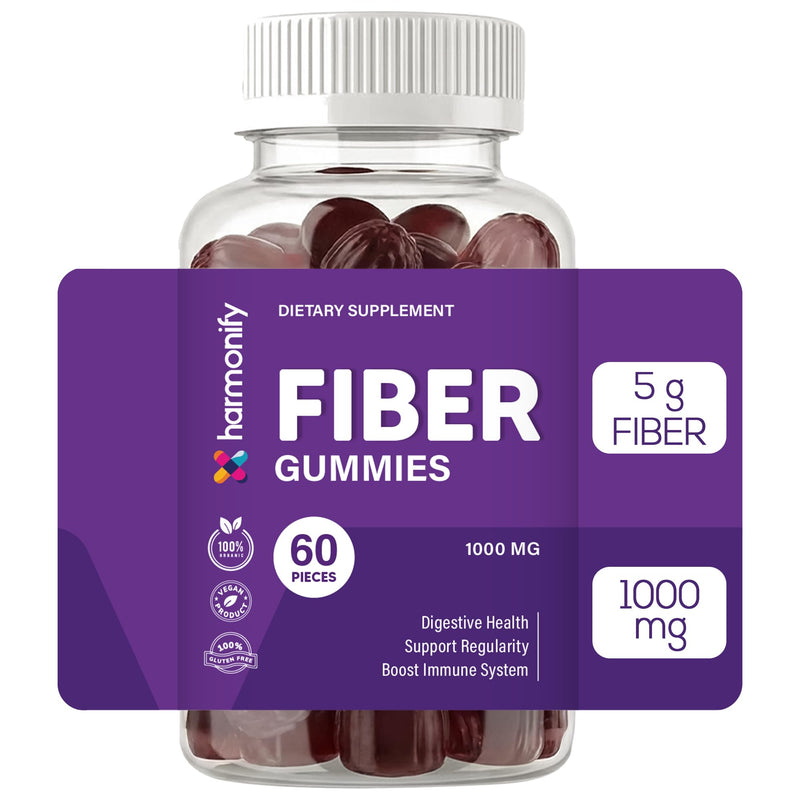 Fiber Gummies 5g Soluble Fiber Per Serving | Daily Dietary Fiber Supplement for Digestive Health & Gut Support | Low Calorie, Polydextrose Formula | 60 Gummies – 30 Day Supply