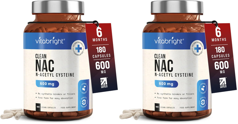 VitaBright NAC Supplement | 600mg | 180 Capsules | Acetylcysteine Nutritional Supplements | Swallow or Twist Open Capsules of Powder | Pure Clean NAC N-Acetyl-Cysteine Supplement (Pack of 2) 180 count (Pack of 2)