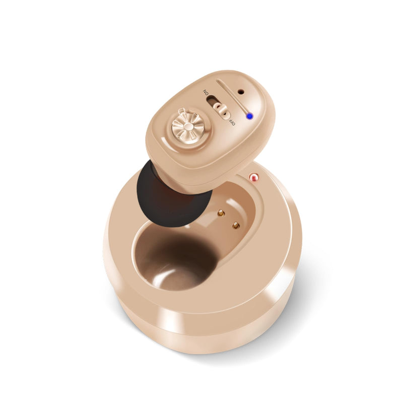 Britzgo 1607 In-Ear Rechargeable Sound Support, 35H Long-Lasting Battery, USB Fast Charge, Smart Noise Reduction, Ergonomic L-Shaped Design, Portable Charging Case (beige) 1607-Beige