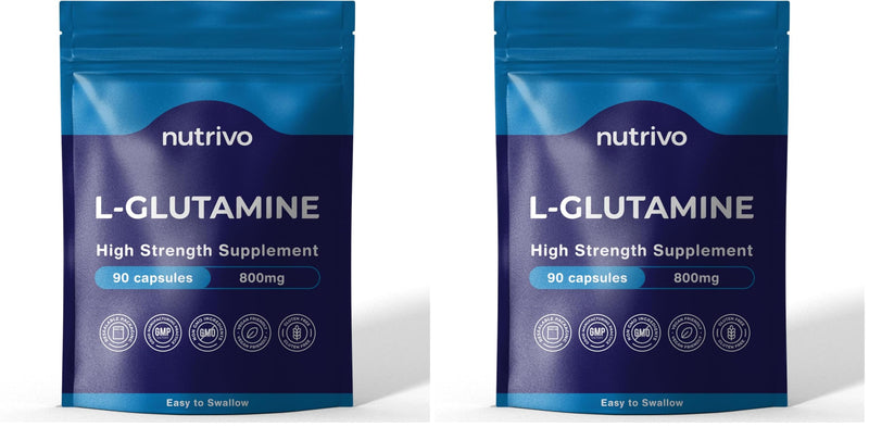 L-Glutamine 800mg Capsules | 90 Capsules Per Pouch | L-Glutamine Nutritional Supplements | Supports Muscle and Gut Health | Good Alternative to Powder and Tablets | Vegan & UK Made (Pack of 2) 90 count (Pack of 2)