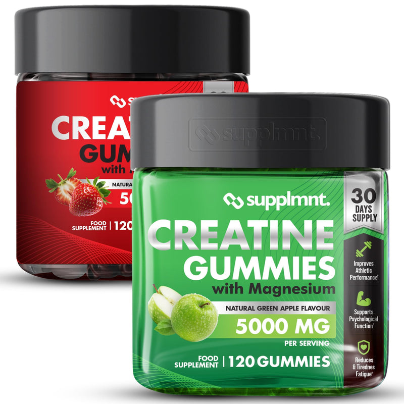 Supplmnt.Creatine 120 Gummies Max 5000mg for Men and Women Creatine Monohydrate with Added Magnesium - Chewable Gummies (Dual Pack, Apple & Strawberry)