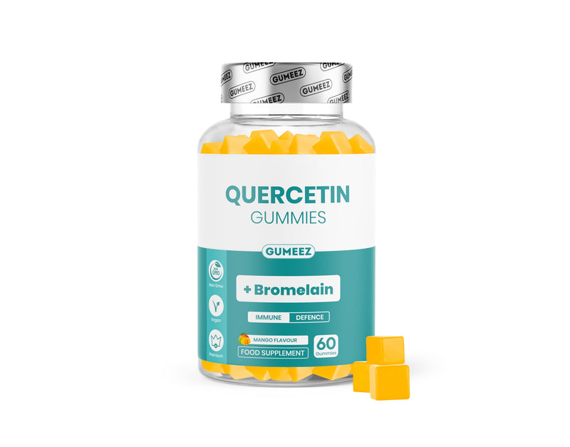 Quercetin Gummies with Bromelain & Vitamin C - 500mg Quercetin Complex Supplement - High Strength Antioxidant & Immune Defence Support - Vegan Mango Flavour - 60 Gummies