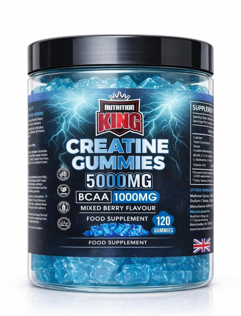Creatine Gummies 5000mg Per Serving – BCAA 1000mg + Vitamin B12 – Sugar-Free Creatine Monohydrate Gummies – Energy, Strength & Recovery Support – Vegan Friendly – 120 Gummies (Blueberry)
