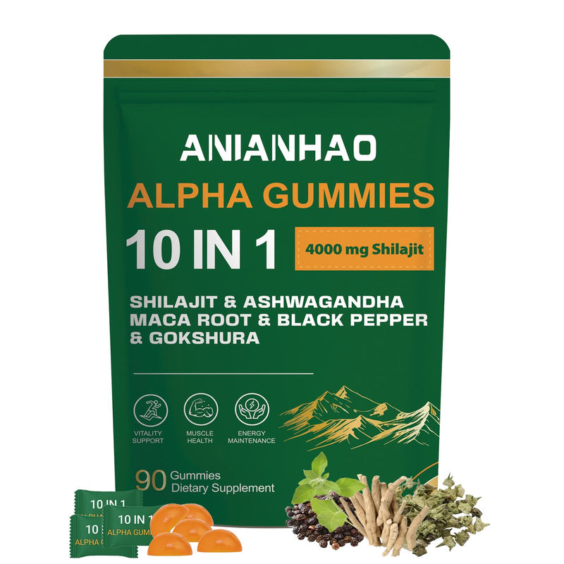 10-in-1 Alpha Shilajit Gummies | 4000 mg Pure Himalayan Shilajit with 85+ Trace Minerals & Ashwagandha Maca Root | for Men & Women | ShilAbsorb Bioavailability Tech, Vegan, 90 Gummies, 45 Days Supply