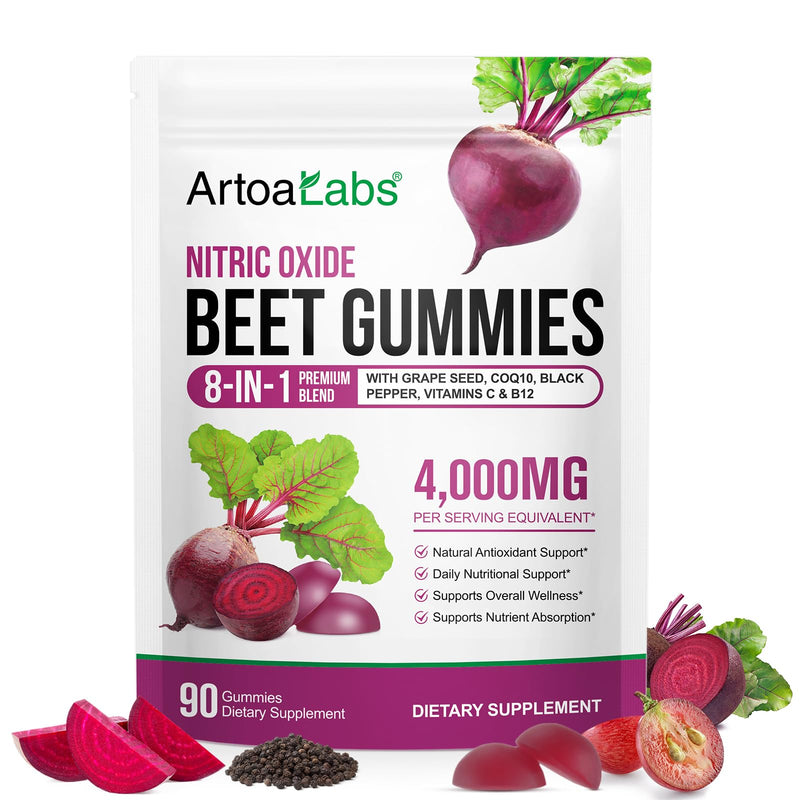 Beetroot Gummies - High Strength Beetroot Supplement Enriched with CoQ10 & Vitamins C & B12 - Antioxidant Nutrients, Daily Nutritional Support, Sugar Free Vegan, Mixed Berry, 90 Gummies