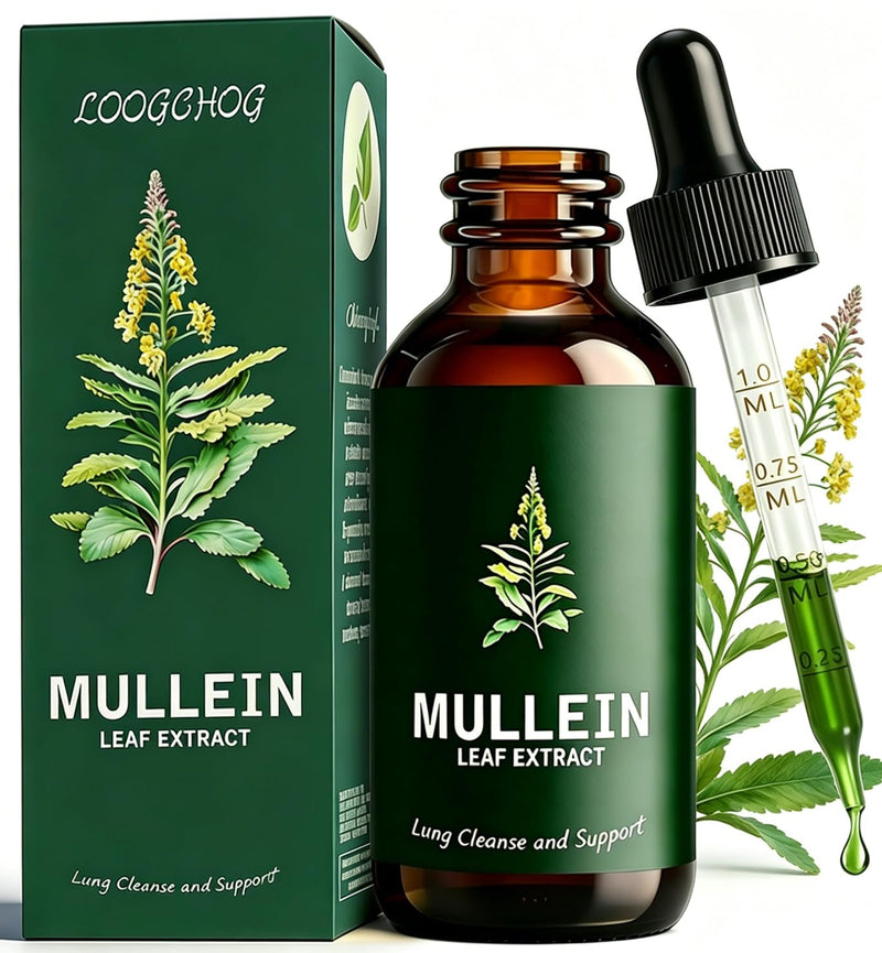 Mullein Leaf Extract Liquid Drops 60ml with Chlorophyll, Super Concentrated Alcohol-Free Tincture for Lung Cleanse & Respiratory Health, Fast Absorption Herbal Supplement